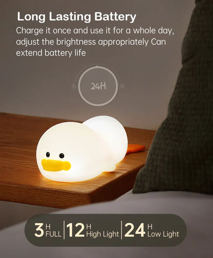 Duck Night Light – Soft Eye-Care LED Lamp for Kids, USB Rechargeable with Timer & Clap Control