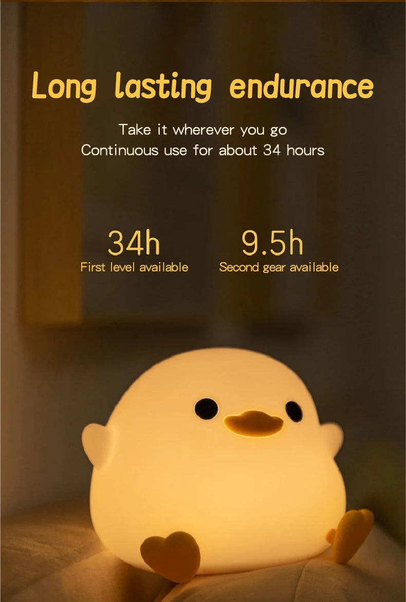 Duck Night Light – Soft Eye-Care LED Lamp for Kids, USB Rechargeable with Timer & Clap Control