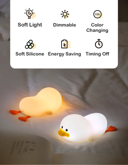 Duck Night Light – Soft Eye-Care LED Lamp for Kids, USB Rechargeable with Timer & Clap Control