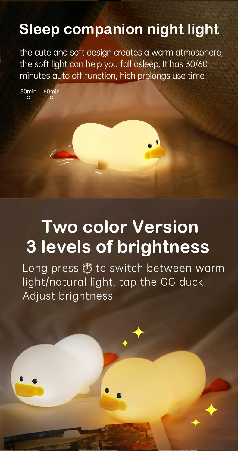 Duck Night Light – Soft Eye-Care LED Lamp for Kids, USB Rechargeable with Timer & Clap Control