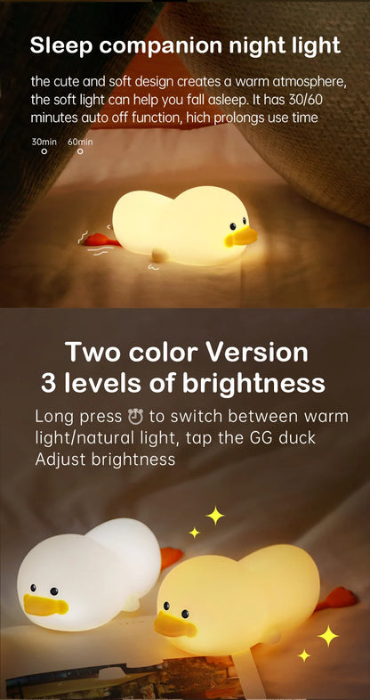 Duck Night Light – Soft Eye-Care LED Lamp for Kids, USB Rechargeable with Timer & Clap Control