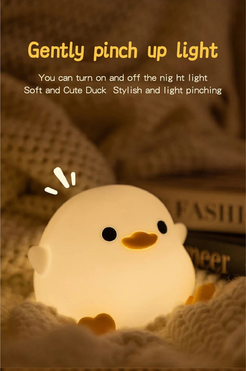 Duck Night Light – Soft Eye-Care LED Lamp for Kids, USB Rechargeable with Timer & Clap Control