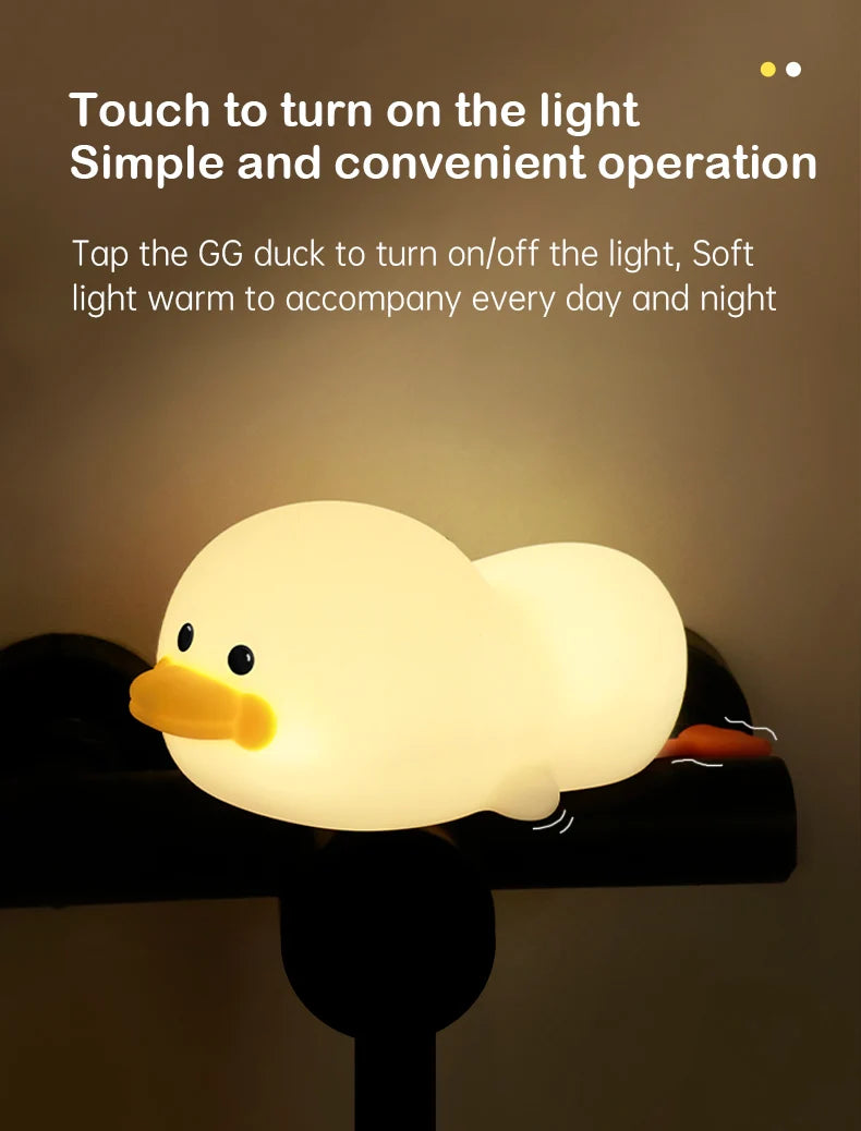 Duck Night Light – Soft Eye-Care LED Lamp for Kids, USB Rechargeable with Timer & Clap Control