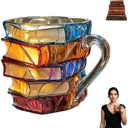 3D Book Mug – Glass Coffee & Tea Cup for Book Lovers