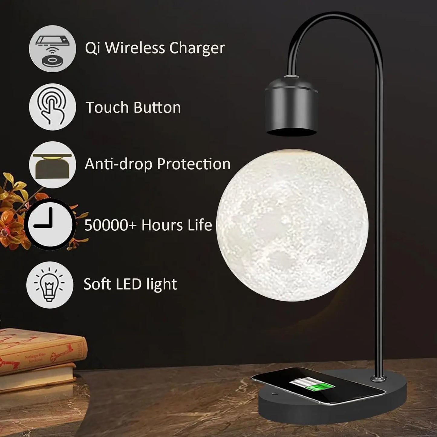 LunaFloat™ Levitating Moon Lamp with Wireless Charging