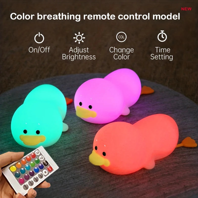 Duck Night Light – Soft Eye-Care LED Lamp for Kids, USB Rechargeable with Timer & Clap Control