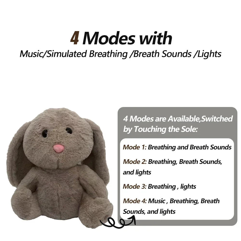 4-Mode Breathing Elephant/ Bunny Plush – Soothing Music & Light Sleep Companion