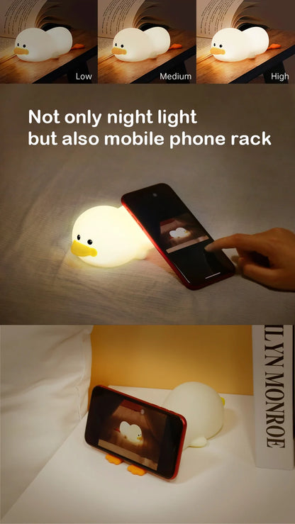 Duck Night Light – Soft Eye-Care LED Lamp for Kids, USB Rechargeable with Timer & Clap Control