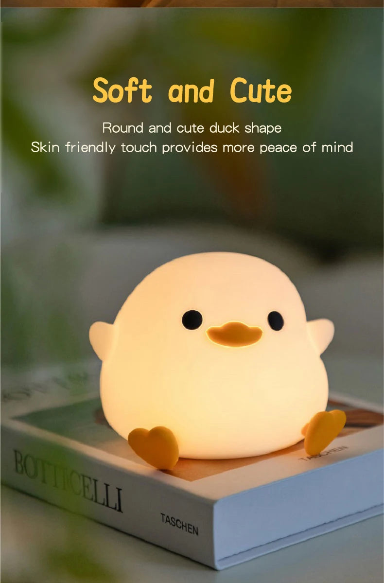 Duck Night Light – Soft Eye-Care LED Lamp for Kids, USB Rechargeable with Timer & Clap Control