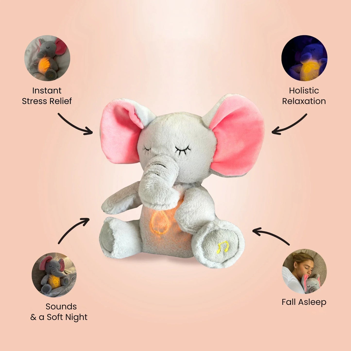 4-Mode Breathing Elephant/ Bunny Plush – Soothing Music & Light Sleep Companion