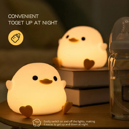 Duck Night Light – Soft Eye-Care LED Lamp for Kids, USB Rechargeable with Timer & Clap Control