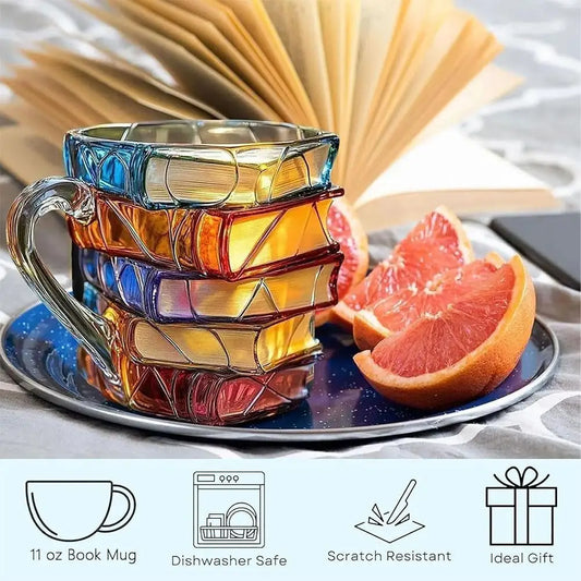 3D Book Mug – Glass Coffee & Tea Cup for Book Lovers