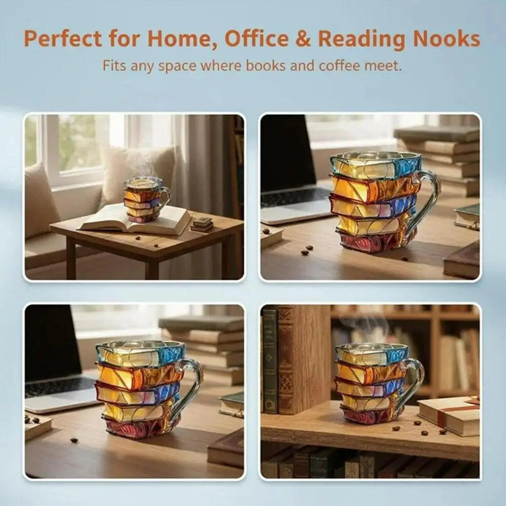 3D Book Mug – Glass Coffee & Tea Cup for Book Lovers